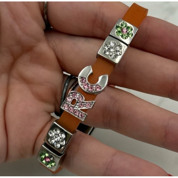 Vintage Handmade Womens Rhinestone Sliding Letters Alphabet Charms Wristbands